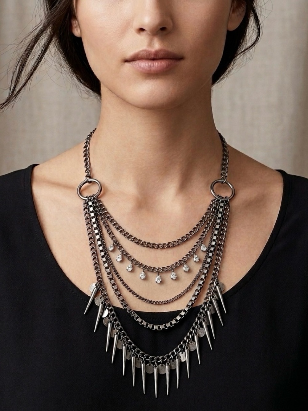 Silver Multi Chain Statement Necklace